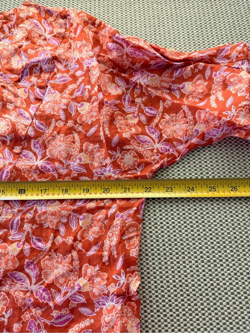 J. Crew Rusty-Orange Floral Ramie Fabric Split-Neck Tunic #129